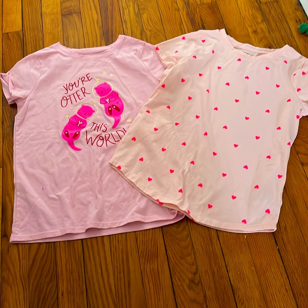 Bundle of 2 Valentines Pink Kids Shirts with Otter Print & Hearts
